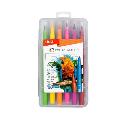 DELI WASHABLE BRUSH TIP FELT PEN 12PCS 