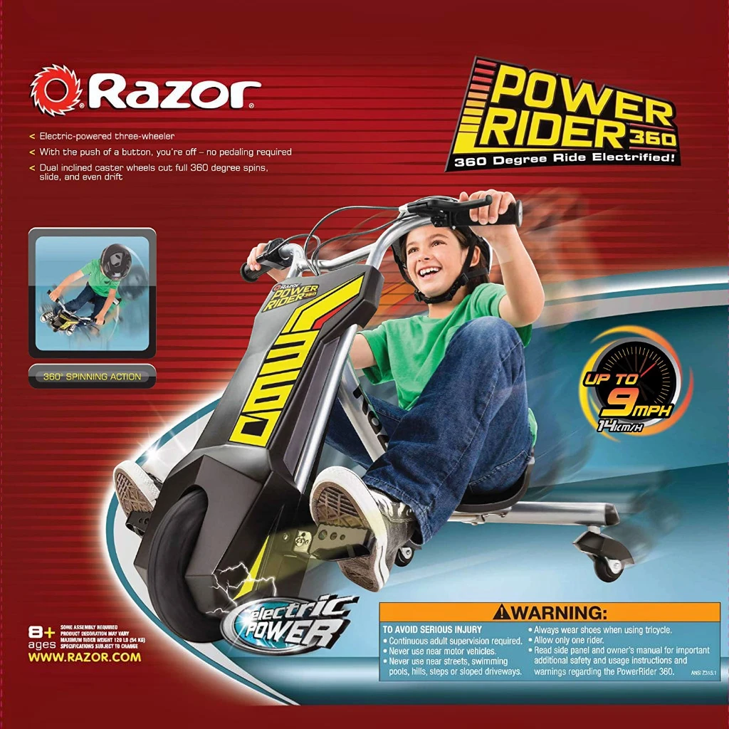 RAZOR POWERRIDER 360 ELECTRIC TRICYCLE — YELLOW/BLACK (13 KM/H)