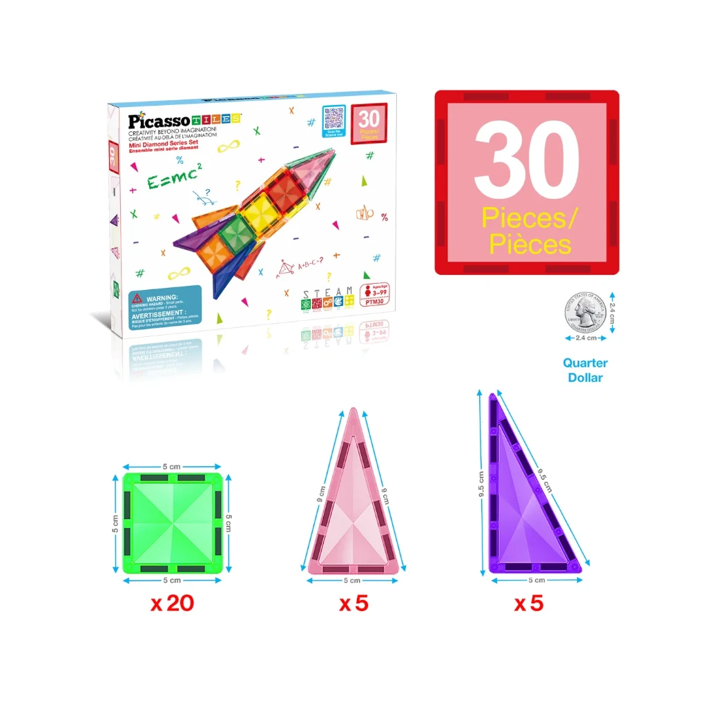 PICASSOTILES — MINI DIAMOND SERIES: ROCKET 30-PIECE MAGNETIC BUILDING SET