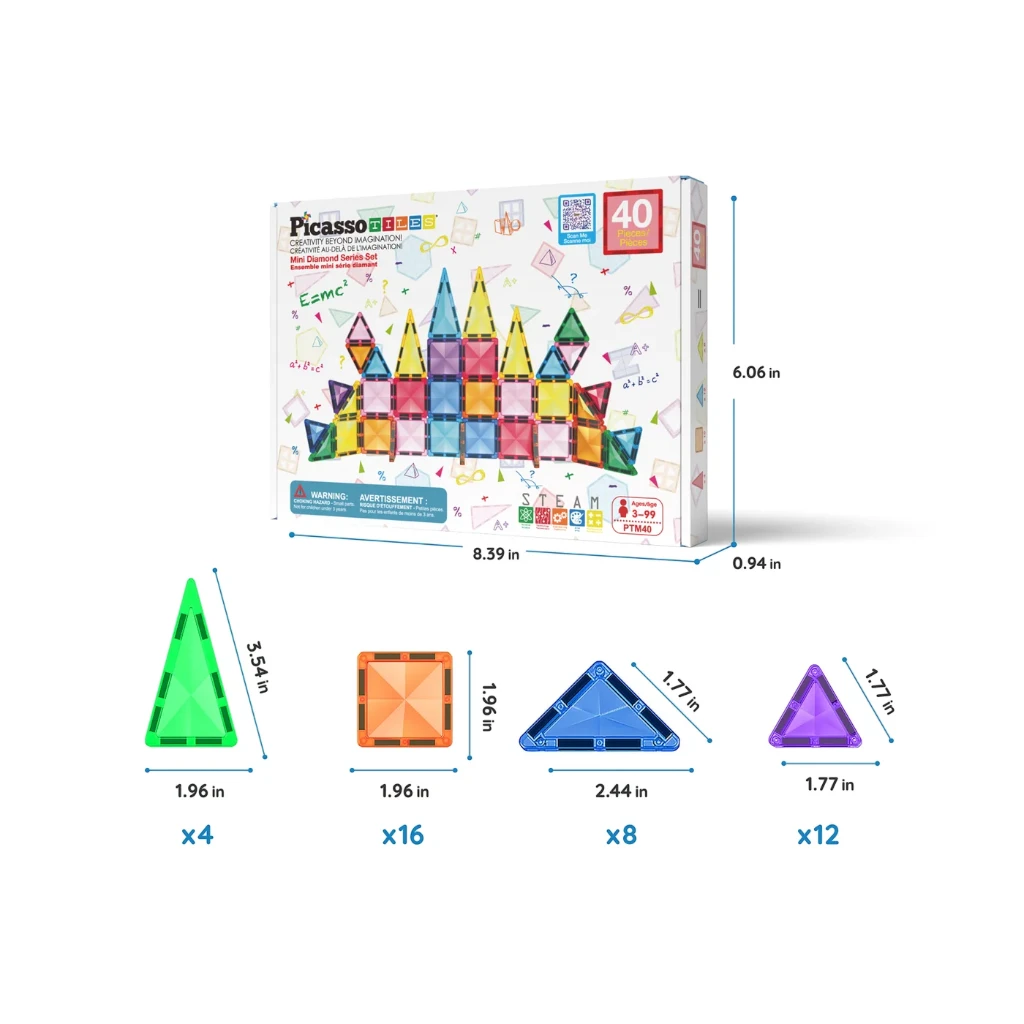 PICASSOTILES — MINI DIAMOND SERIES: 40-PIECE MAGNETIC BUILDING BLOCK SET