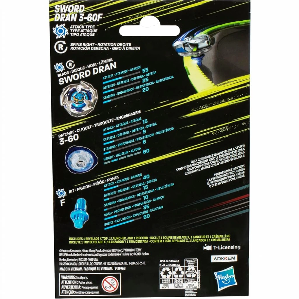 BEYBLADE X — SWORD DRAN 3-60F STARTER PACK WITH LAUNCHER (AGES 8+)