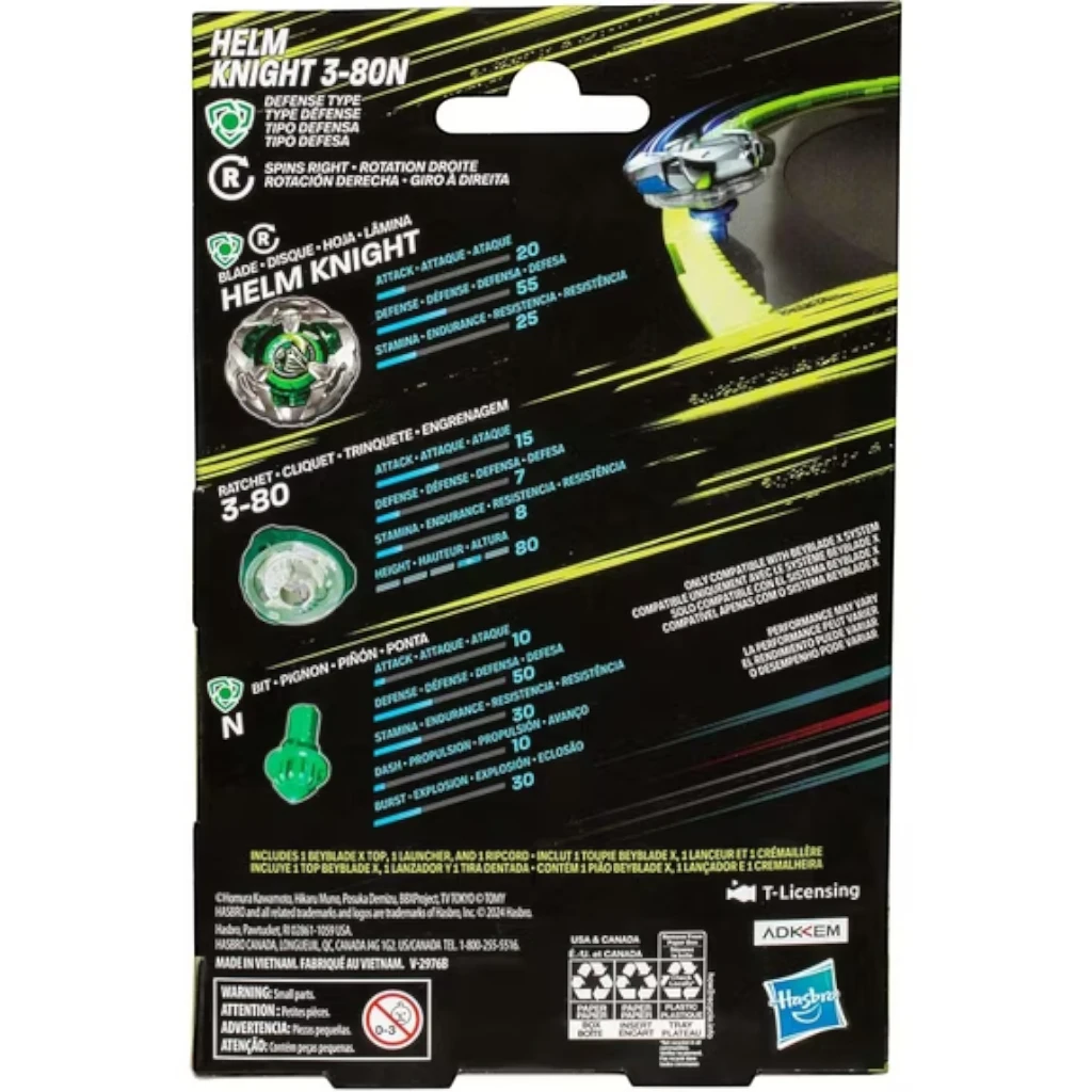 BEYBLADE X — HELM KNIGHT 3-80N STARTER PACK WITH LAUNCHER (AGES 8+)
