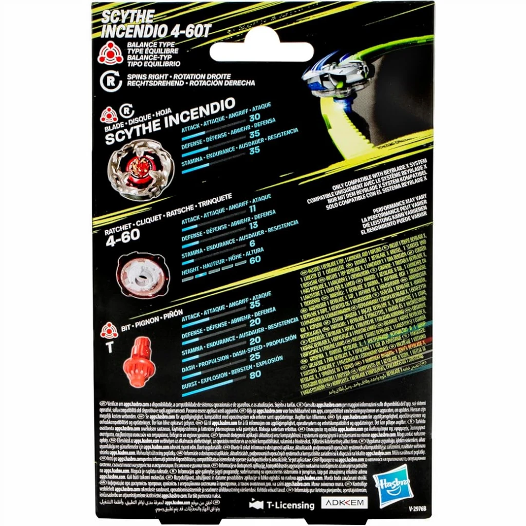 BEYBLADE X — SCYTHE INCENDIO 4-60T STARTER PACK WITH LAUNCHER (AGES 8+)