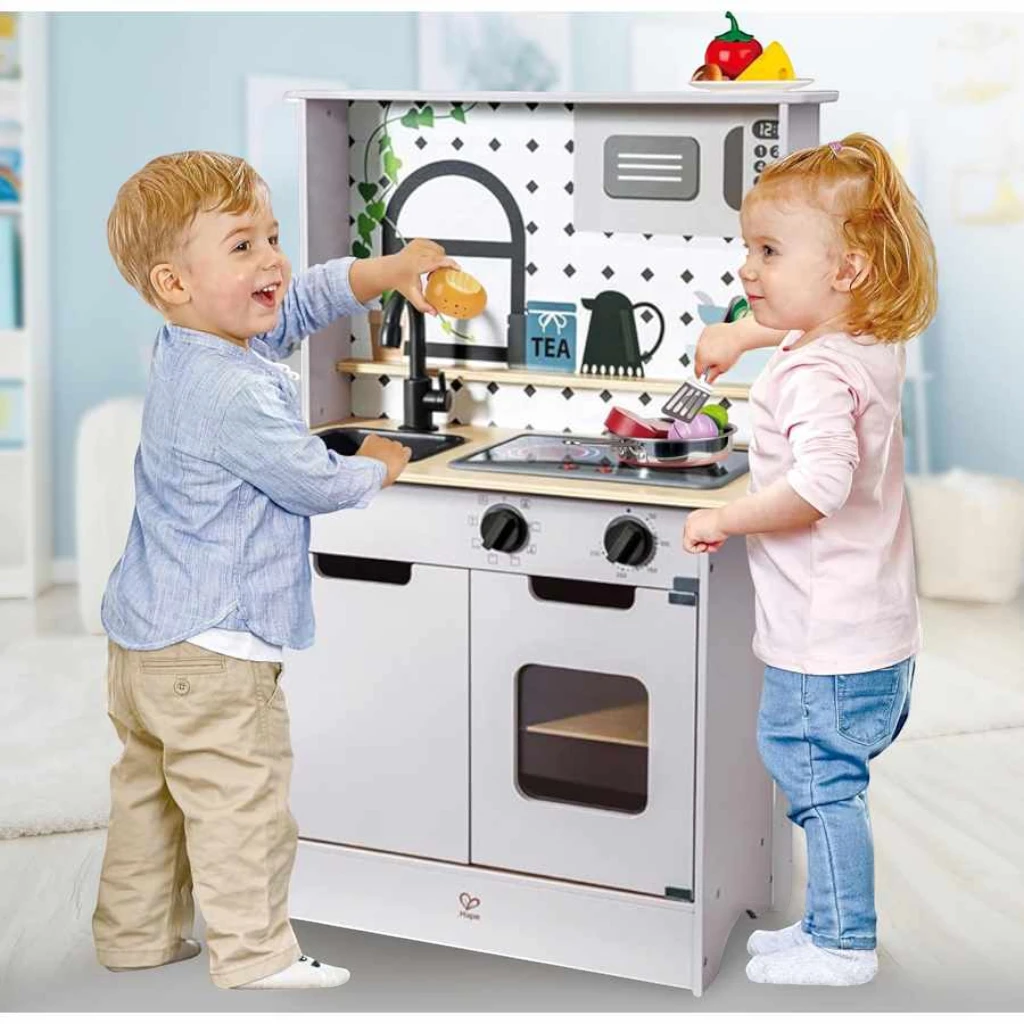Hape Light & Sound Play Kitchen – Wooden Kitchen Playset with Pan & Spatula