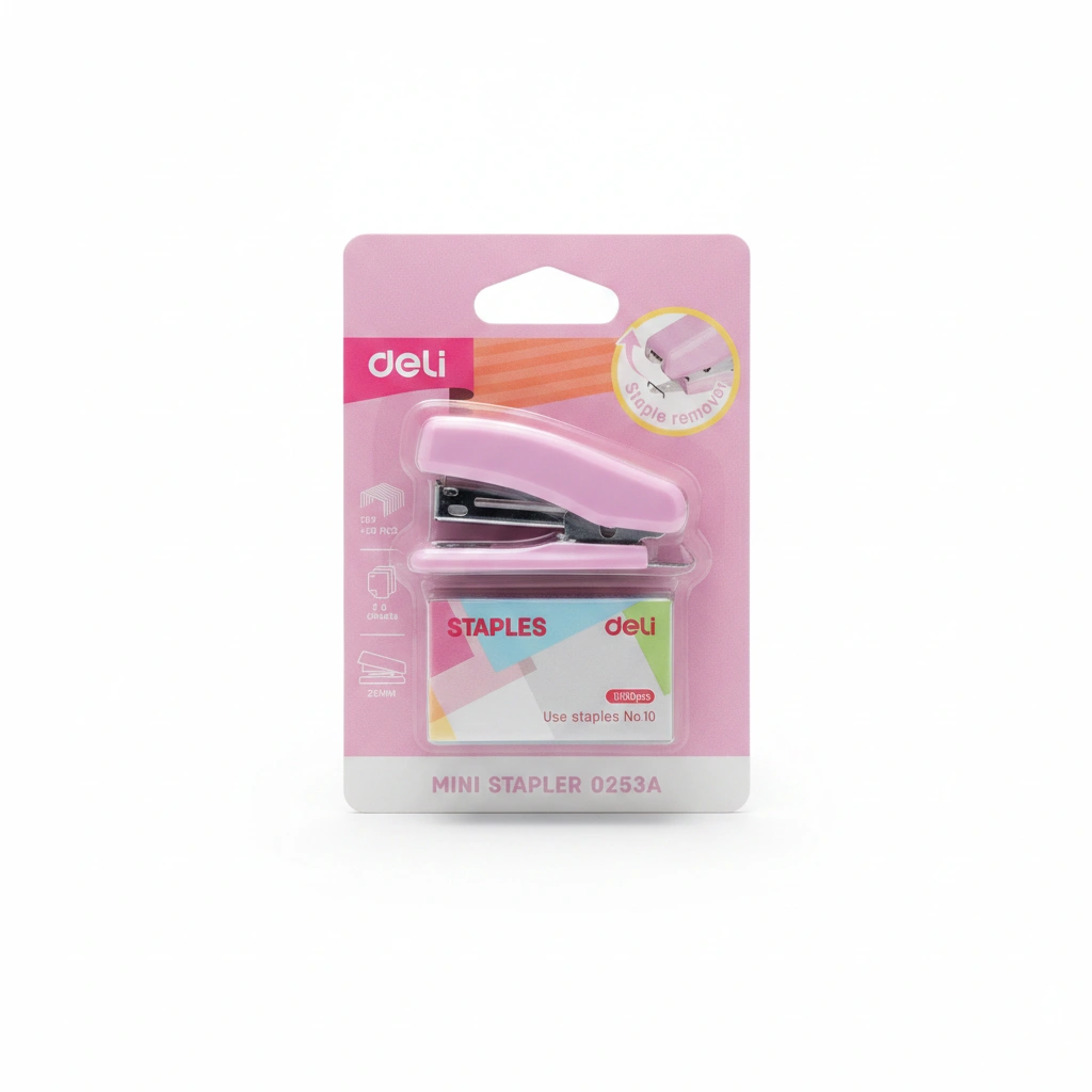 Deli Mini Stapler+Pin 1Card No: 0253A (pink)