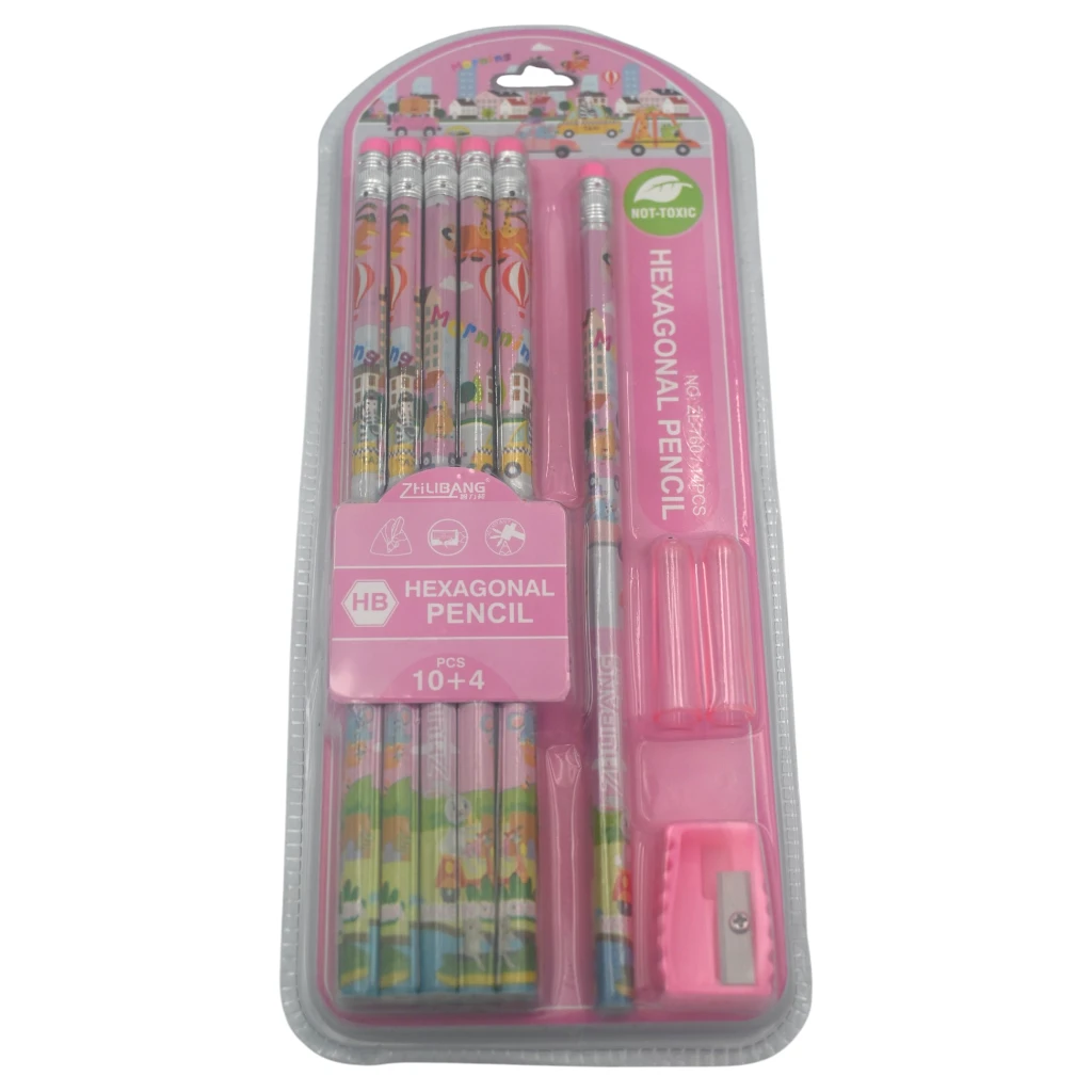Zhilibang Hexagonal pencil HB non toxic 10+4 pc x1pkt (pink)