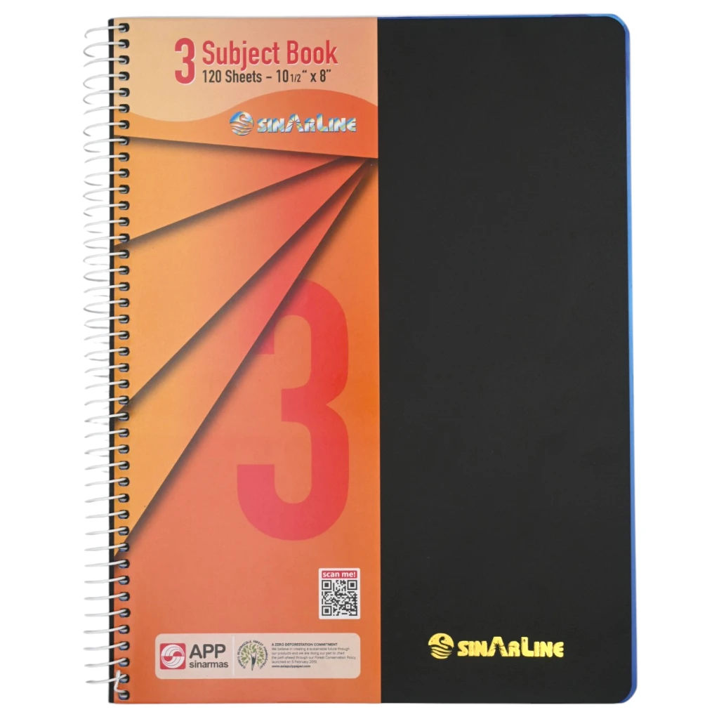 Sinarline 3 Subject NoteBook 120 Sheets 1pc (Black)