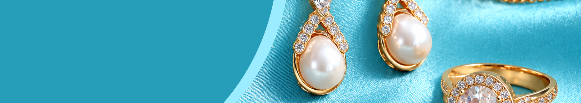 Gold jewellery with pearl earrings and rings