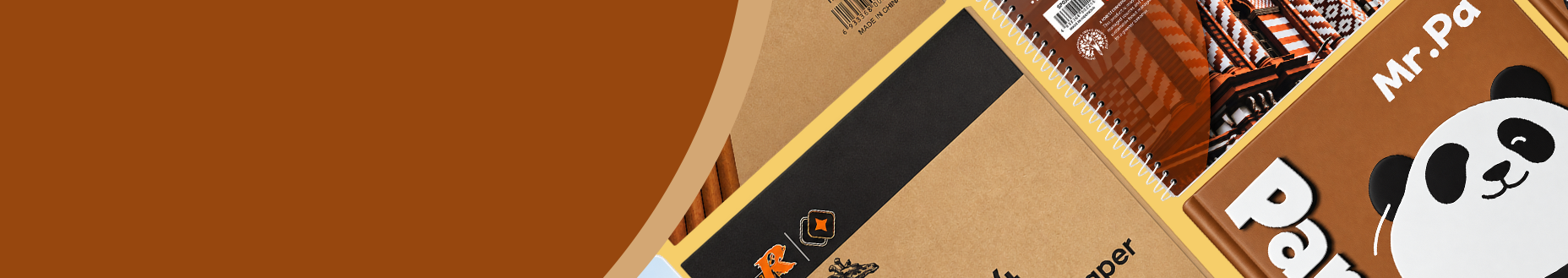 Notebooks, writing pads and paper stationery in different designs