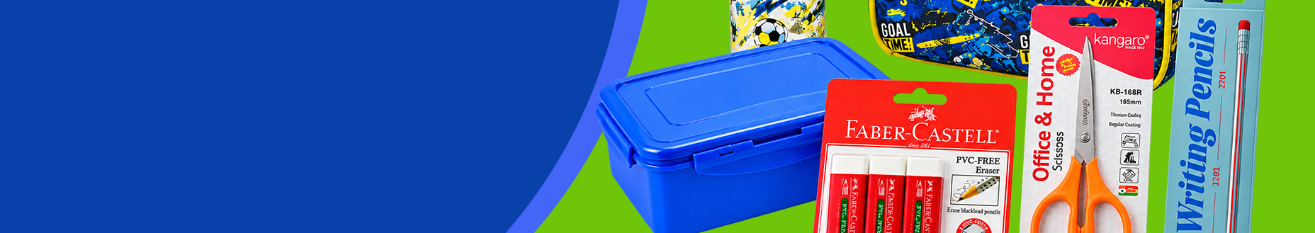 school supplies including pencil case, stationery and lunch box