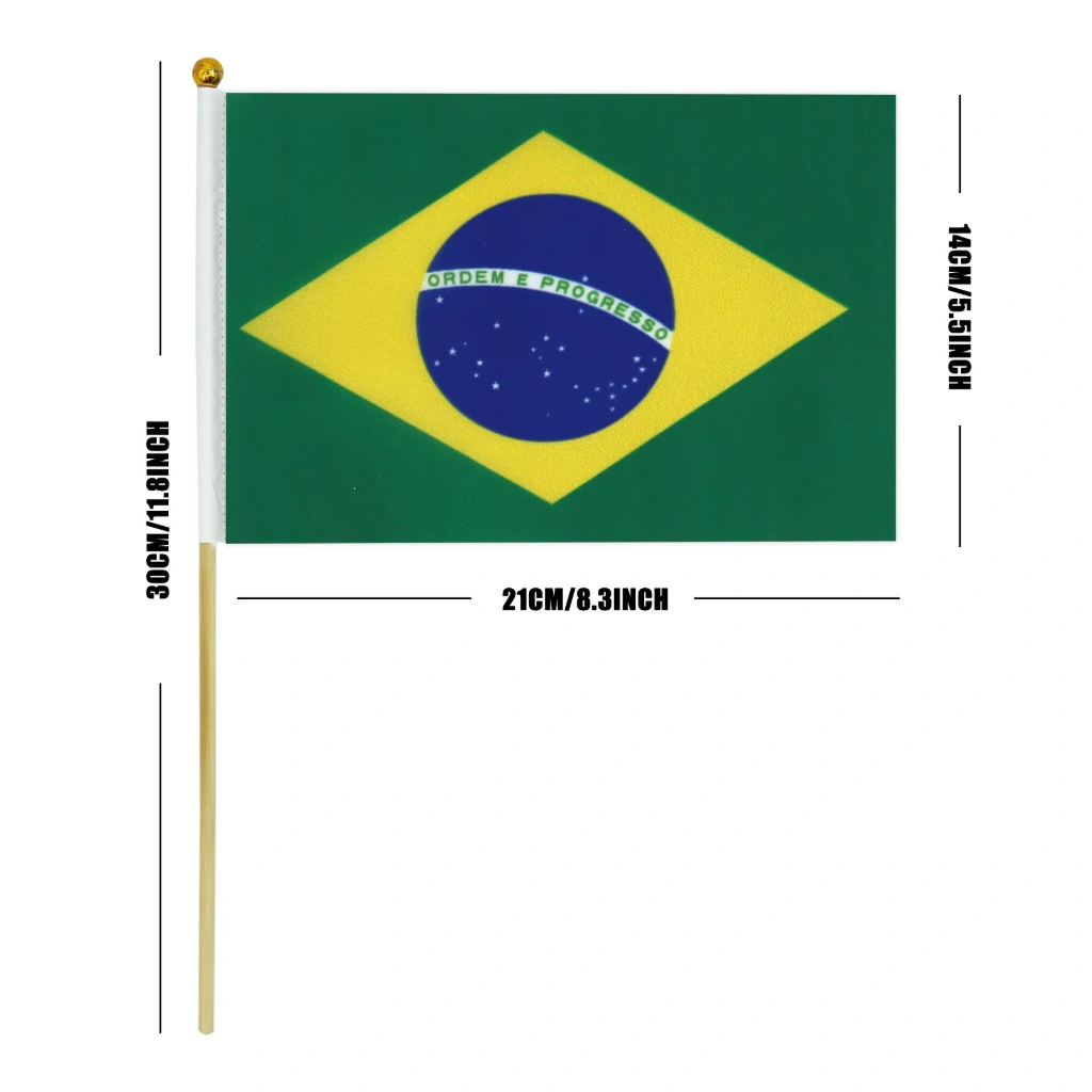 Brazil Flag W/Wooden Stick 14*21Cm