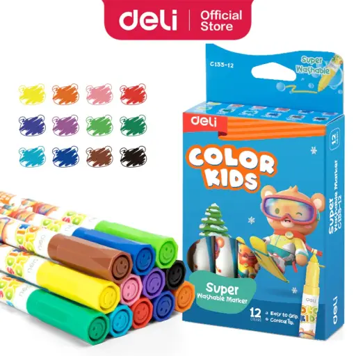 Deli Super Washable Marker 12pcs*1Pkt