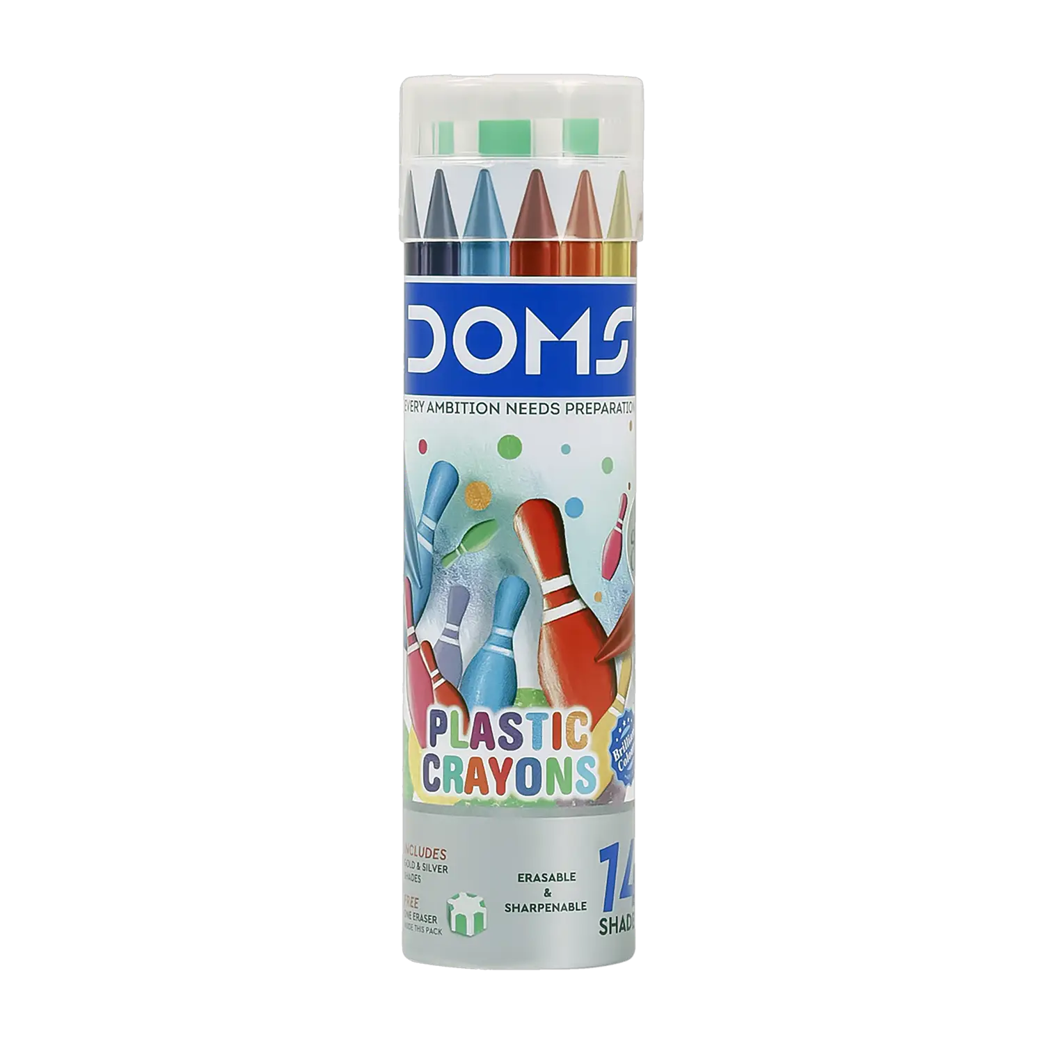 Doms Plastic Crayons Erasable & Sharpenable14 Shades 110mm