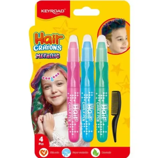 Keyroad Metallic Hair Crayons 3+1 comb