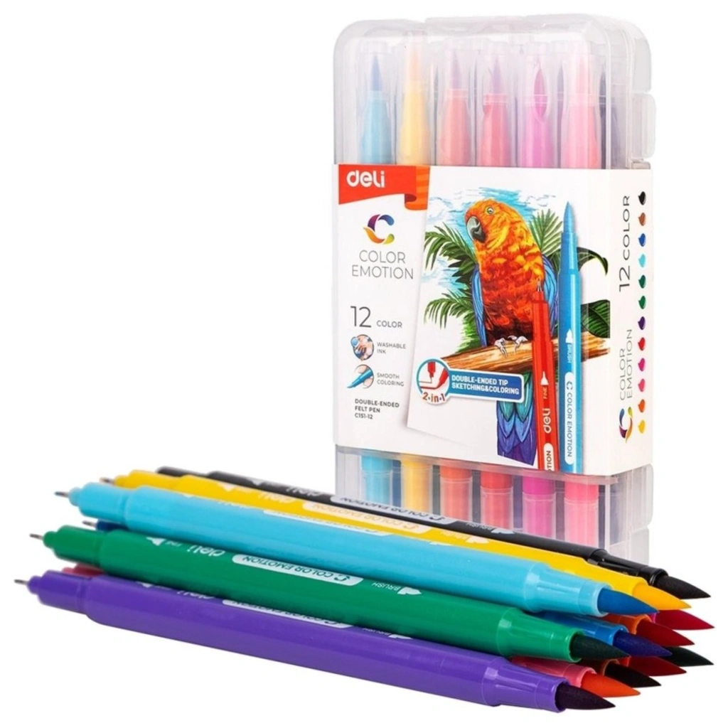 Deli Washable Brush Tip Felt Pen 12Pcs Pk