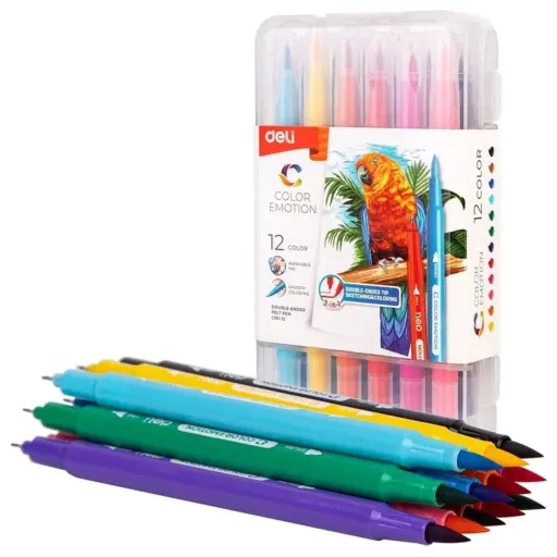 Deli Washable Brush Tip Felt Pen 12Pcs Pk