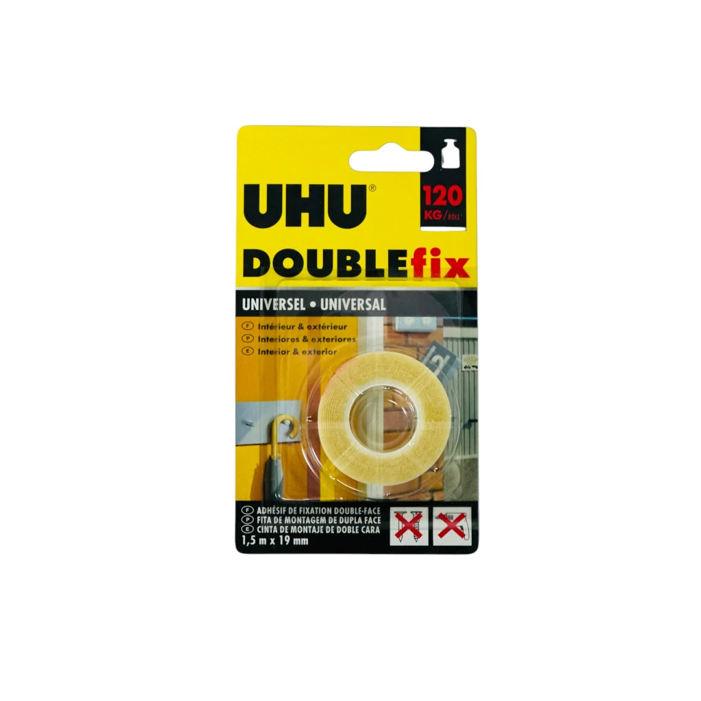 UHU DOUBLEFIX TAPE UNIVERSAL BLISTER 1.5MX19 120KG 9000024