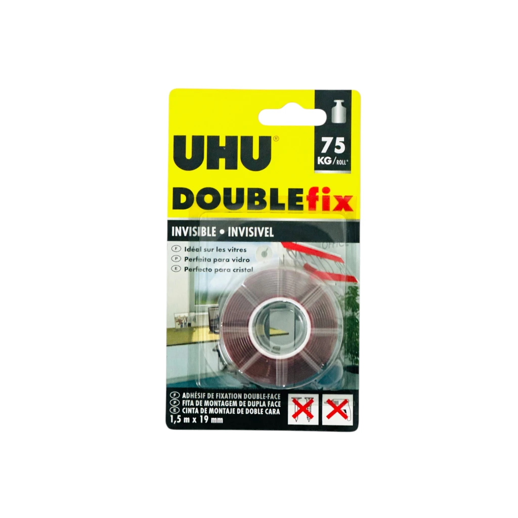 UHU DOUBLEFIX TAPE INVISIBLE BLISTER 1.5MX19 75KG 44868