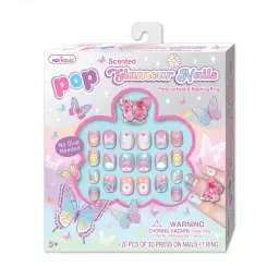 Hot Focus POP Scented Glamour Nails – Butterfly Press-On Nails & Matching Ring