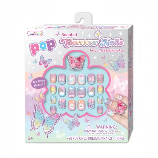 Hot Focus POP Scented Glamour Nails – Butterfly Press-On Nails & Matching Ring