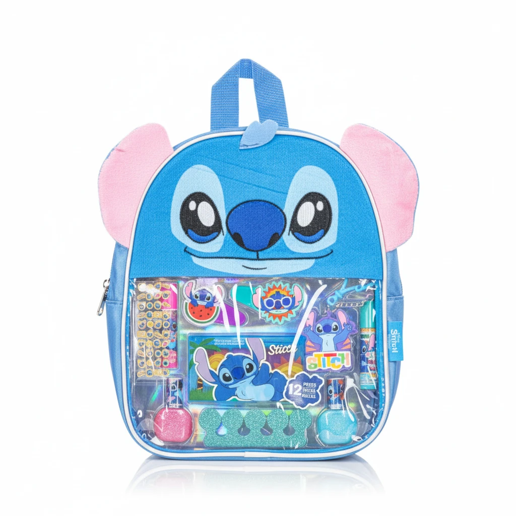 Disney Stitch Kids Beauty Backpack Set – Nail Polish, Lip Balm & Accessories – Blue