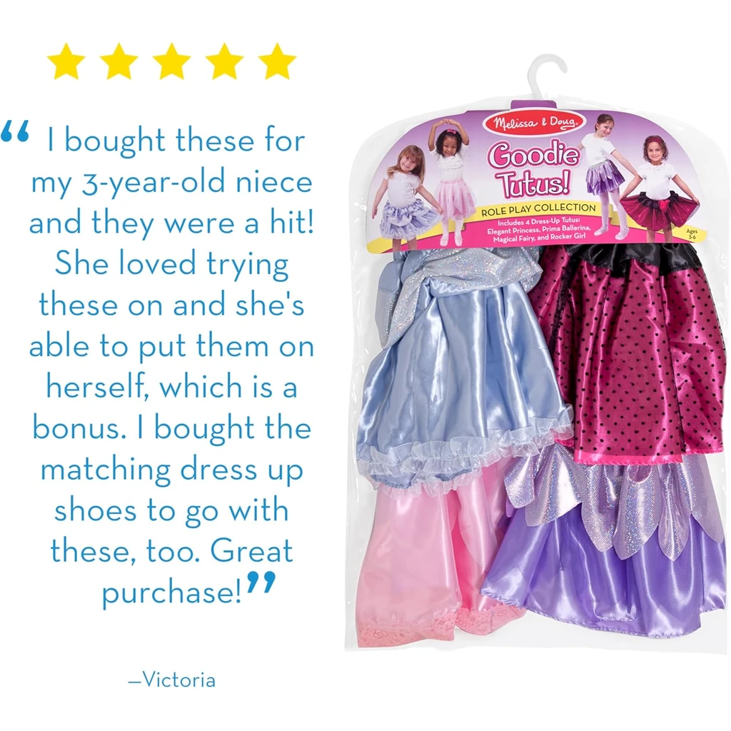 Melissa & Doug Goodie Tutus! Dress-Up Set – 4 Costume Skirts